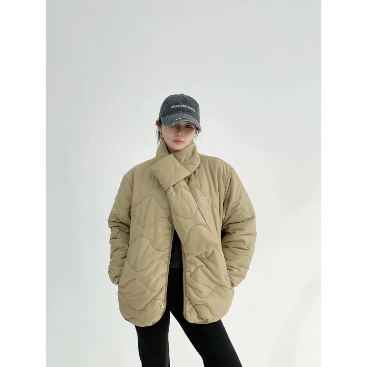 Scarf Attachment Quilted Puffer Coat