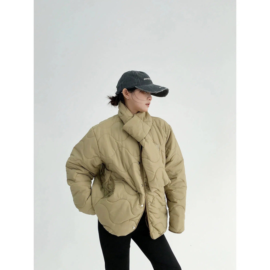 Scarf Attachment Quilted Puffer Coat