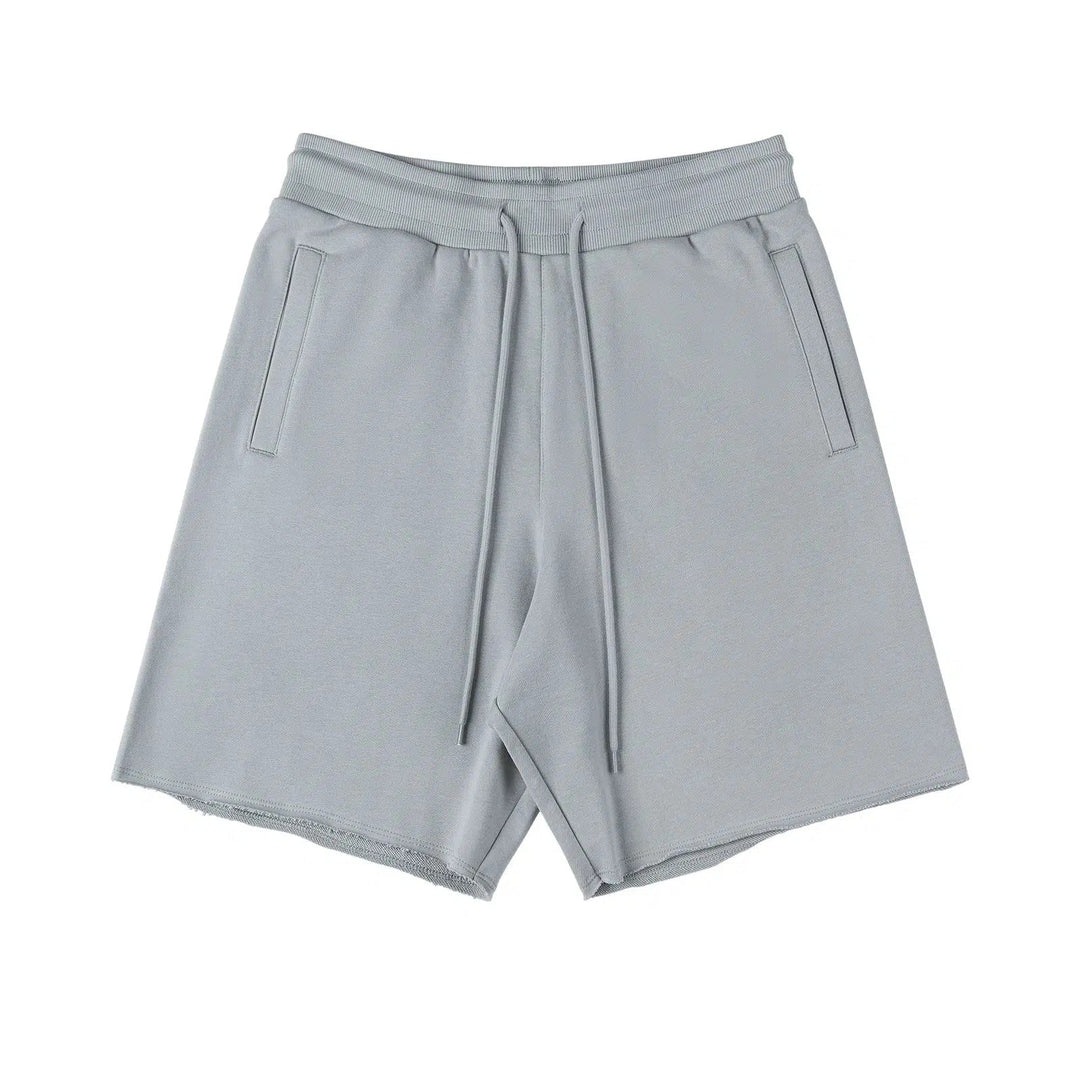 Raw Edge Drawstring Mid-length Shorts