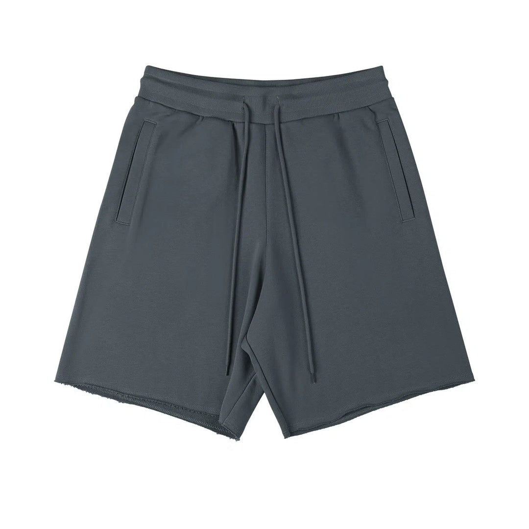 Raw Edge Drawstring Mid-length Shorts