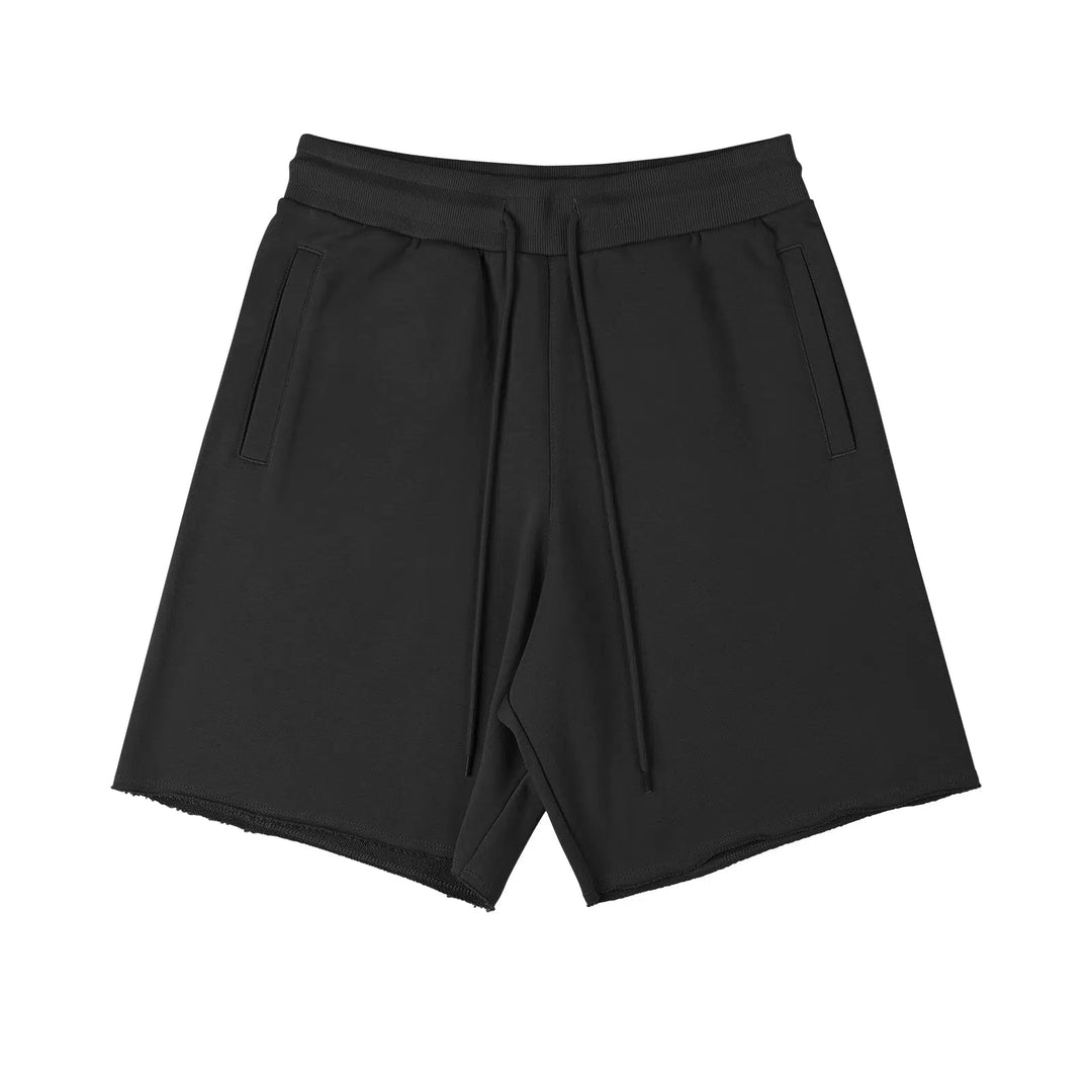 Raw Edge Drawstring Mid-length Shorts