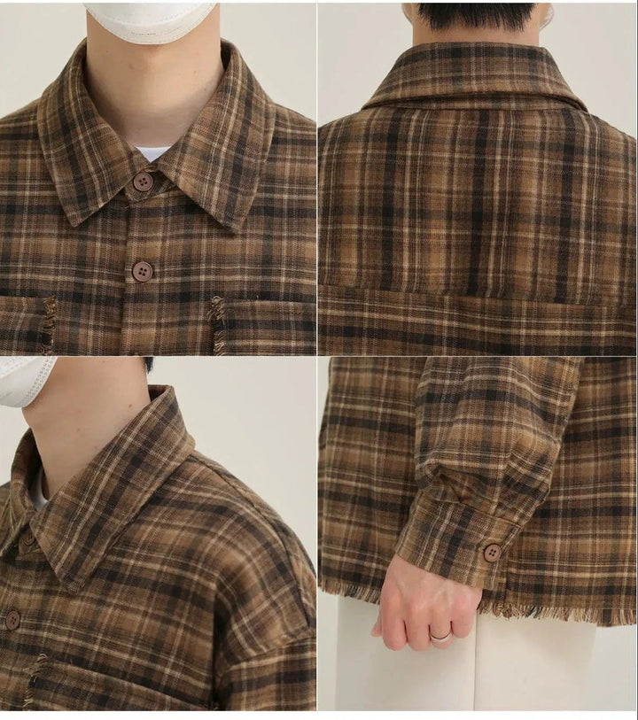 Raw Edge Plaid Shirt