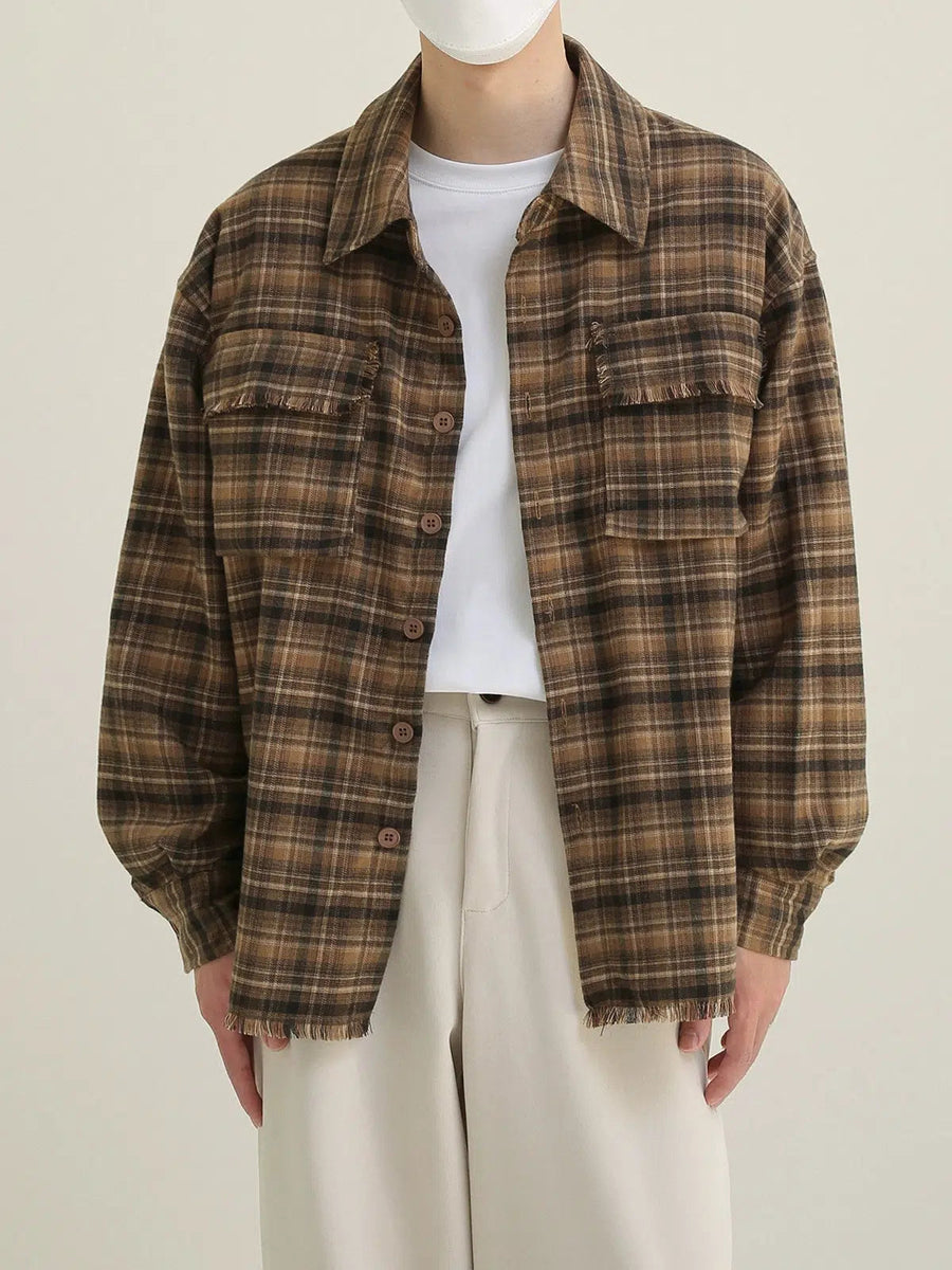 Raw Edge Plaid Shirt