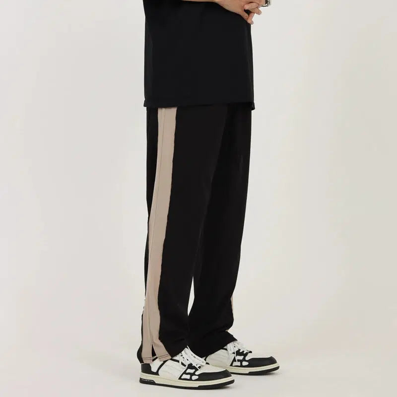 Raw Edge Side-Stripe Casual Pants