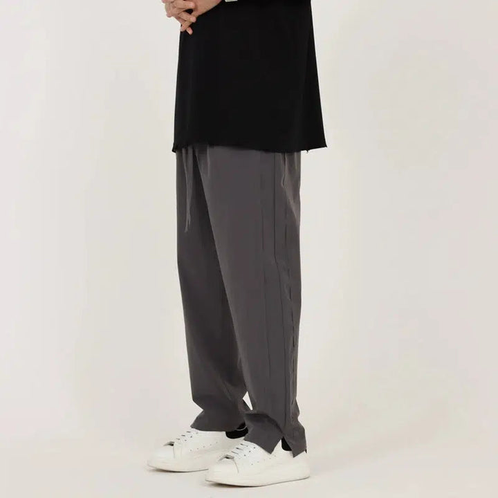 Raw Edge Side-Stripe Casual Pants