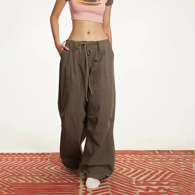 Drawstring Cargo Pants with Multiple Pockets