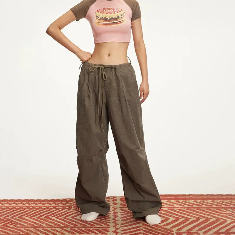 Drawstring Cargo Pants with Multiple Pockets