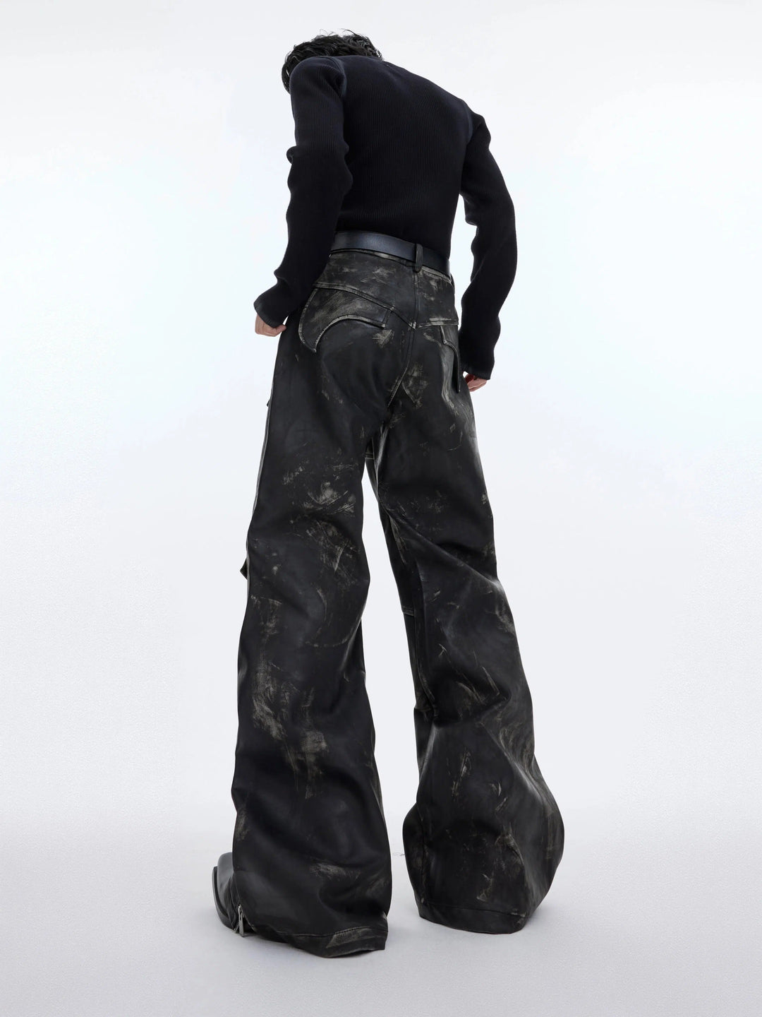 Retro Deconstruction Flared Leather Pants