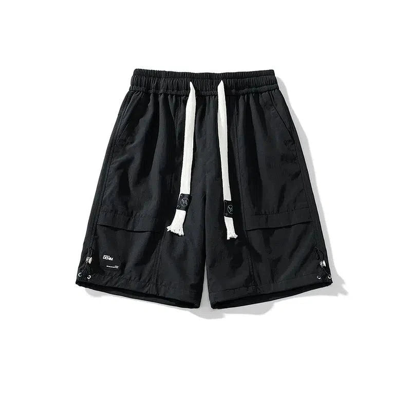 Retro Elastic Waist Drawstring Shorts