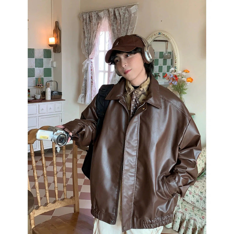 Ameri Vintage】RETRO FAKE LEATHER JACKET着丈615cm - ジャンパー