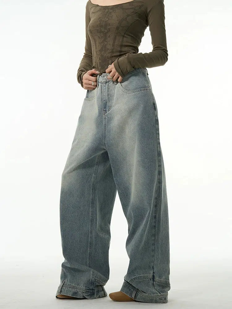 Retro Inverted Wide Leg Jeans