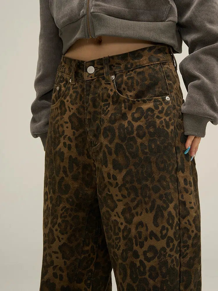 Retro Leopard Print Jeans