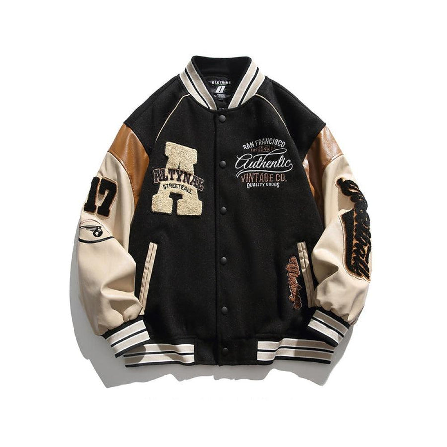 Retro Letter Flocking Baseball Jacket