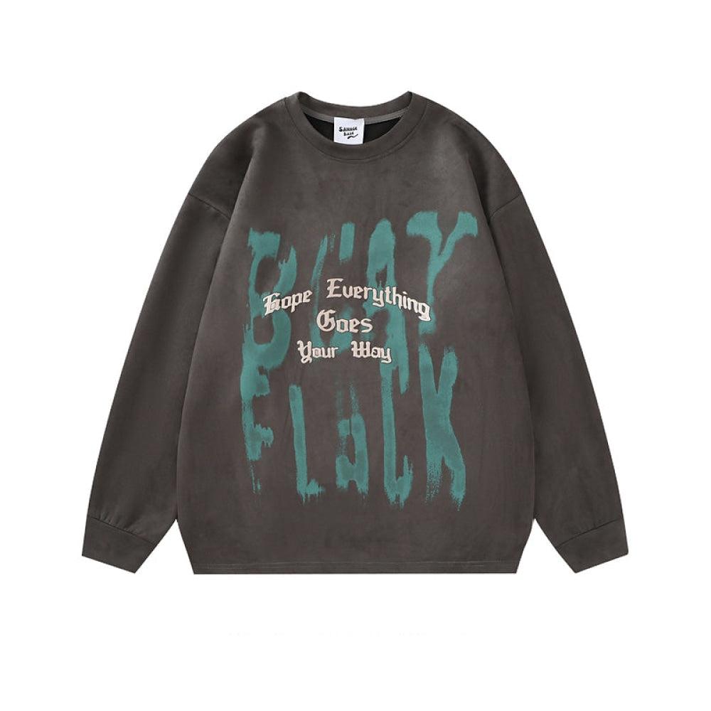 Retro Letter Graffiti Suede Round Neck Sweatshirt