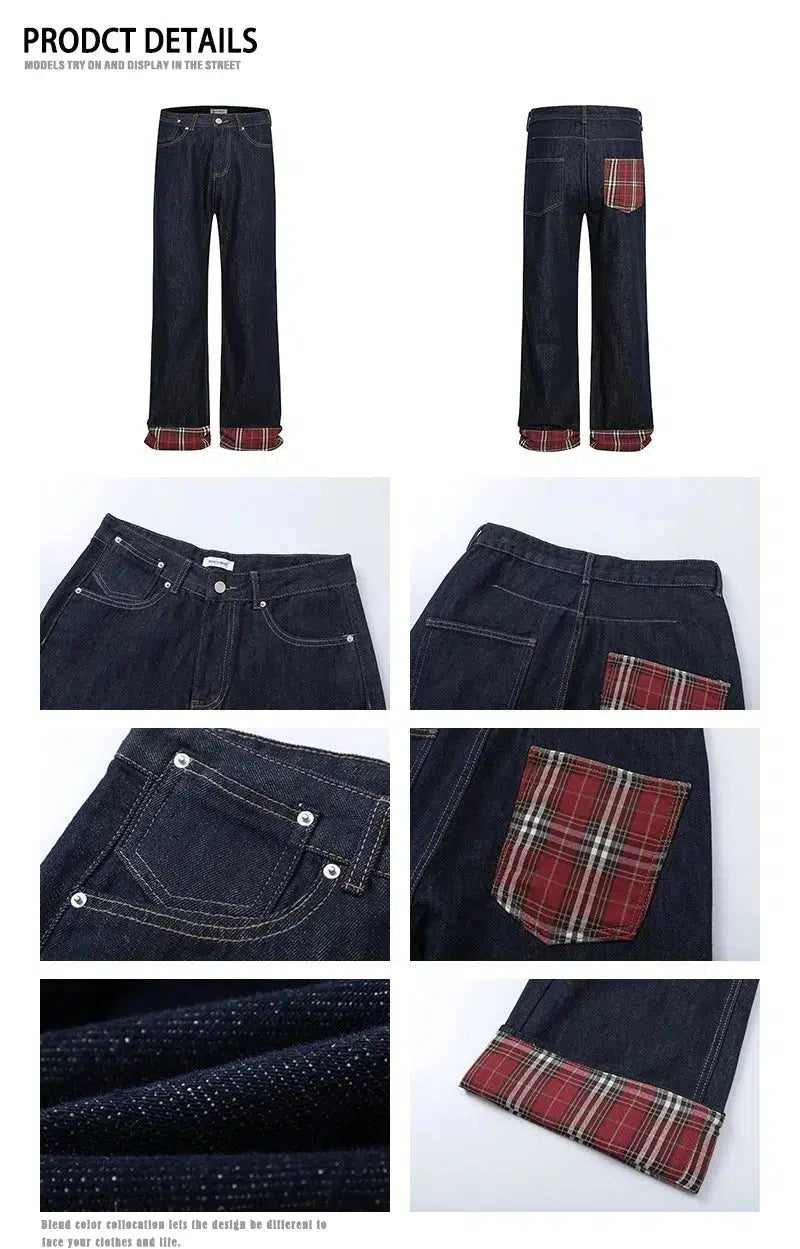 Retro Plaid Patchwork Jeans