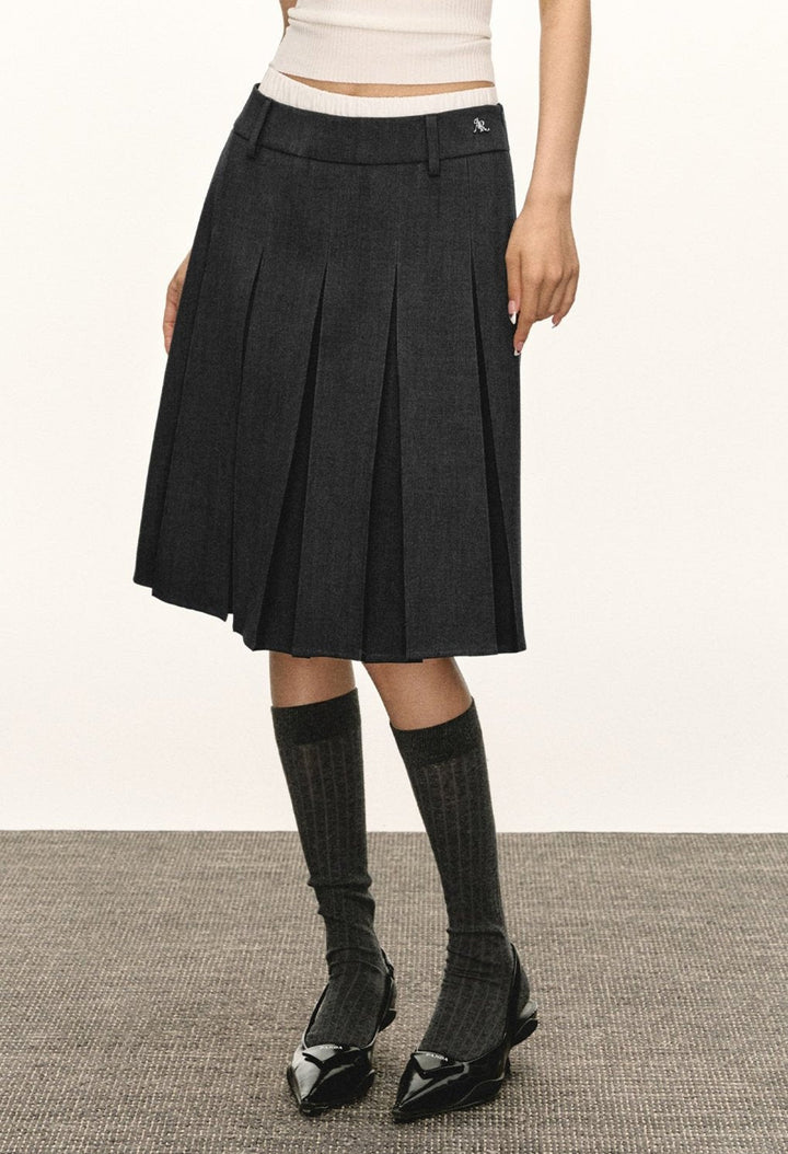 Retro Pleated Midi Skirt