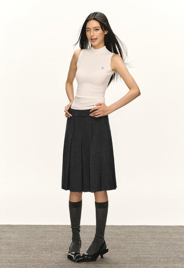 Retro Pleated Midi Skirt