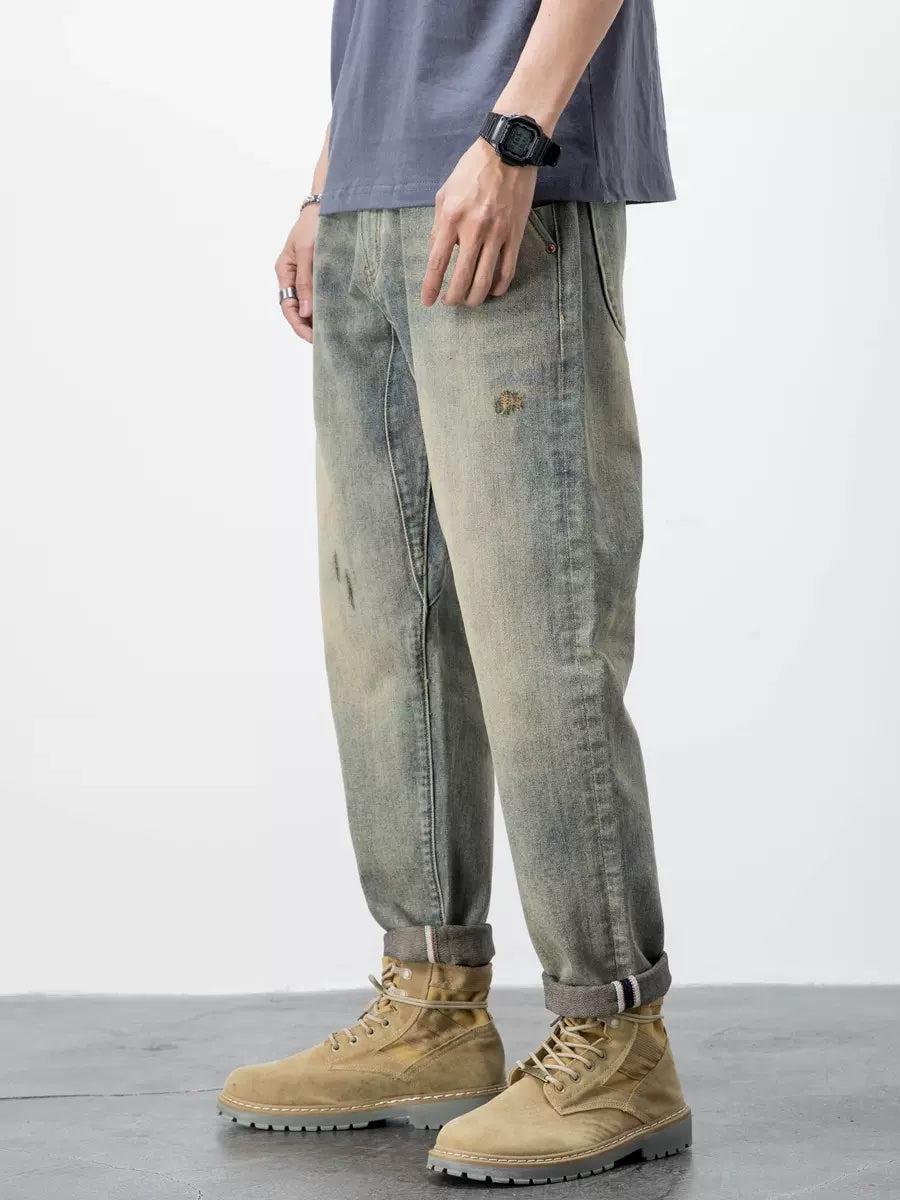 Retro Ripped Straight-leg Jeans