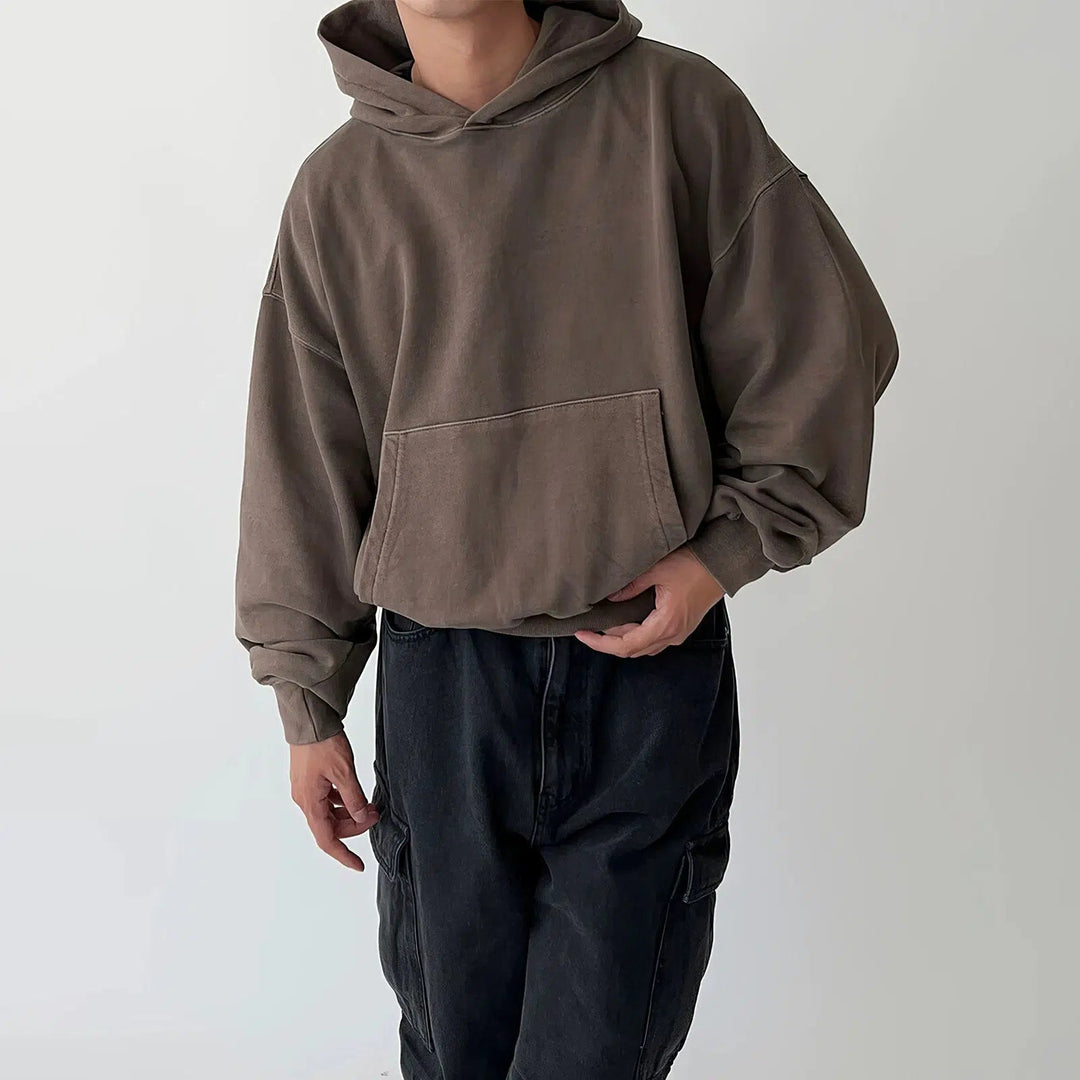 Retro Short Hooded Sweatshirt Brown M