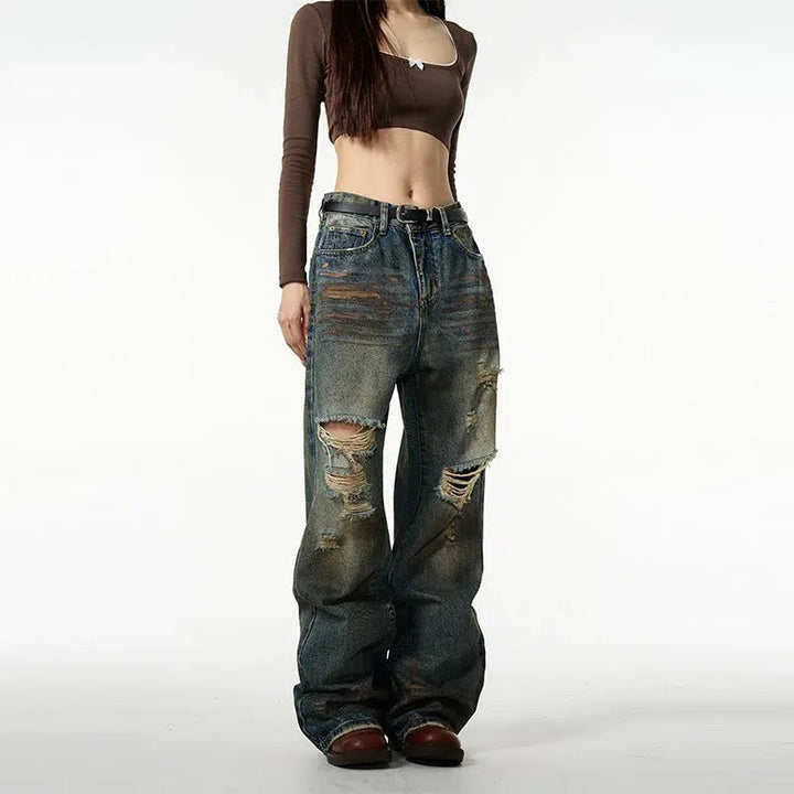 Retro Tie-dyed Wide Leg Denim Pants