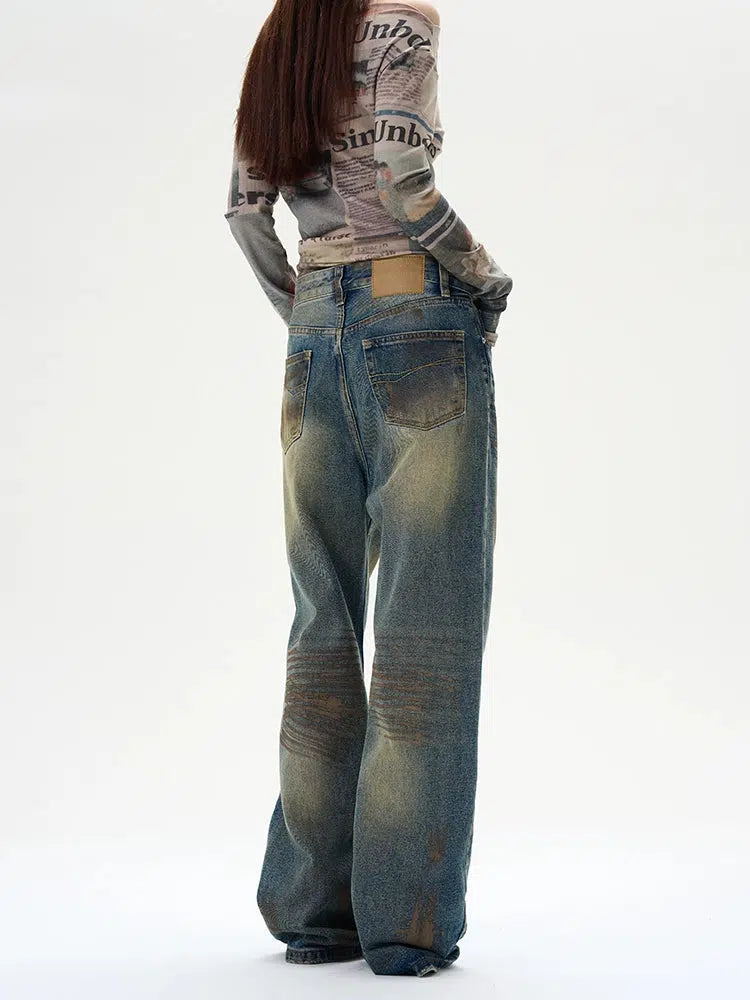 Retro Tie-dyed Wide Leg Denim Pants