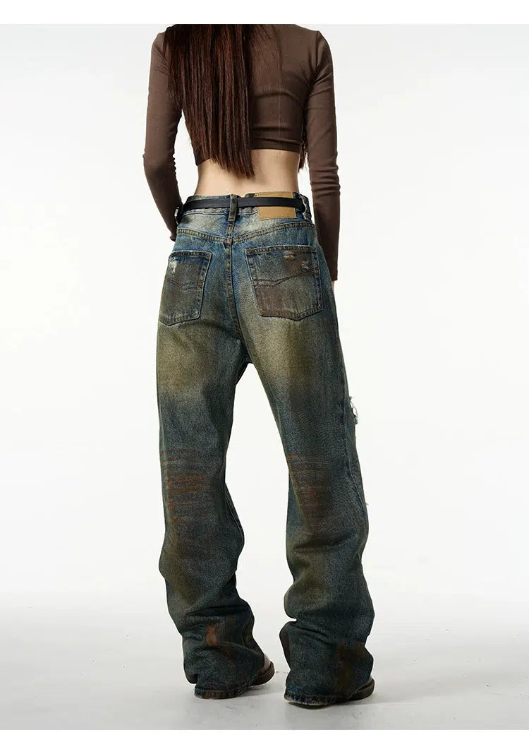 Retro Tie-dyed Wide Leg Denim Pants