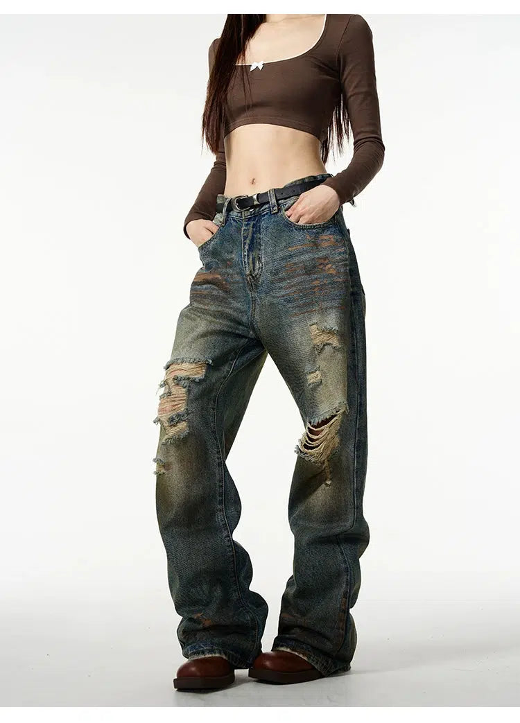 Retro Tie-dyed Wide Leg Denim Pants