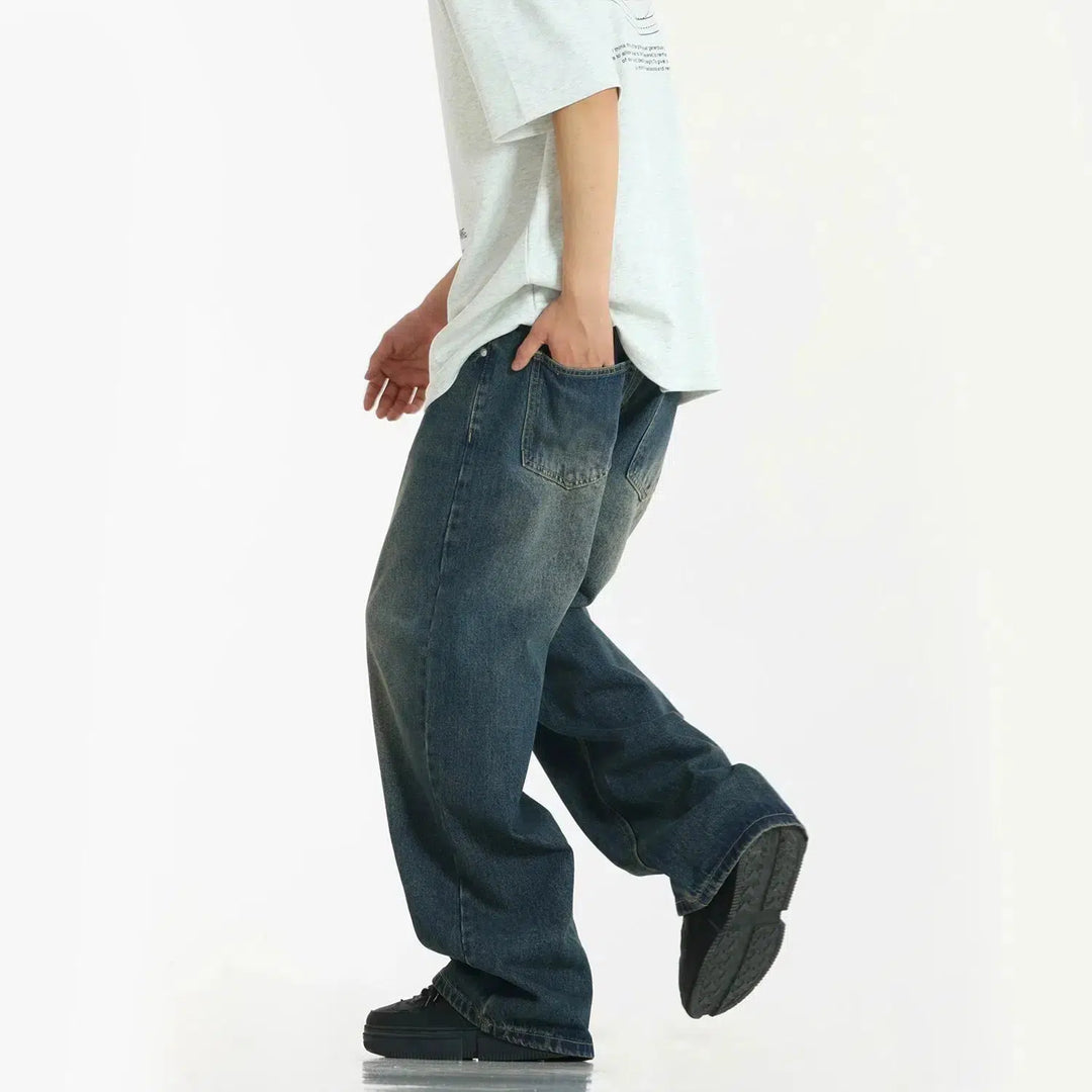 Retro Washed Wide-Leg Jeans