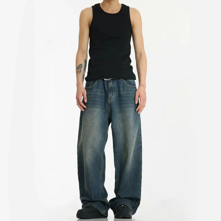 Retro Washed Wide-Leg Jeans