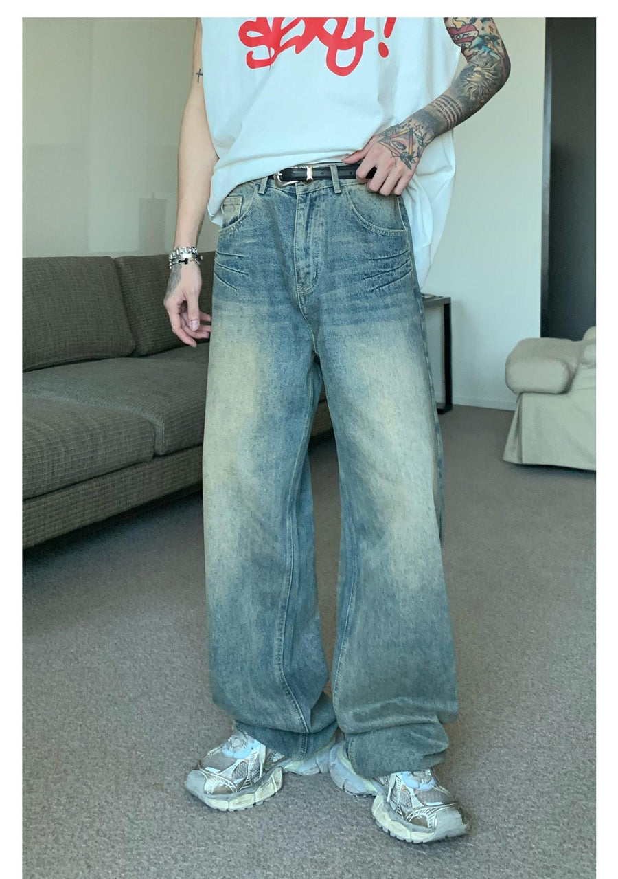 Retro Washed Wide Leg Mopping Jeans