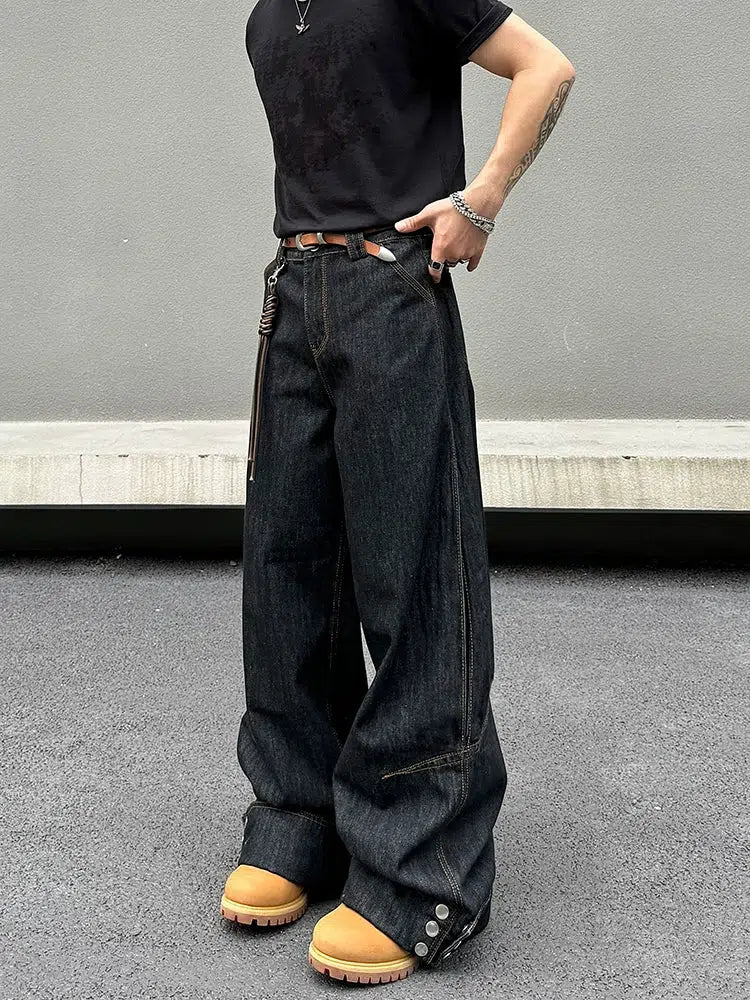 Retro Wide-Leg Denim Cargo Pants