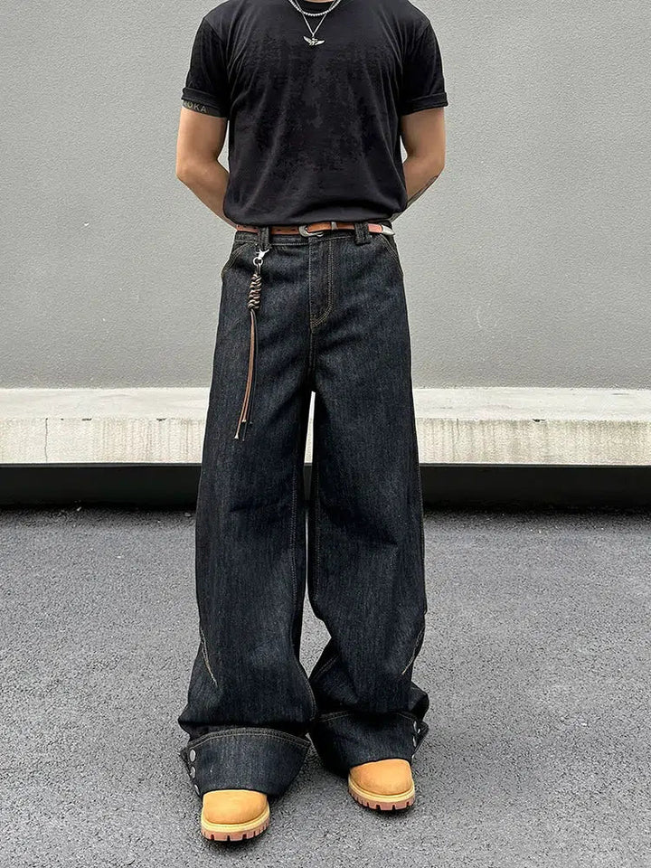 Retro Wide-Leg Denim Cargo Pants