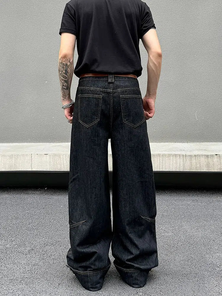 Retro Wide-Leg Denim Cargo Pants