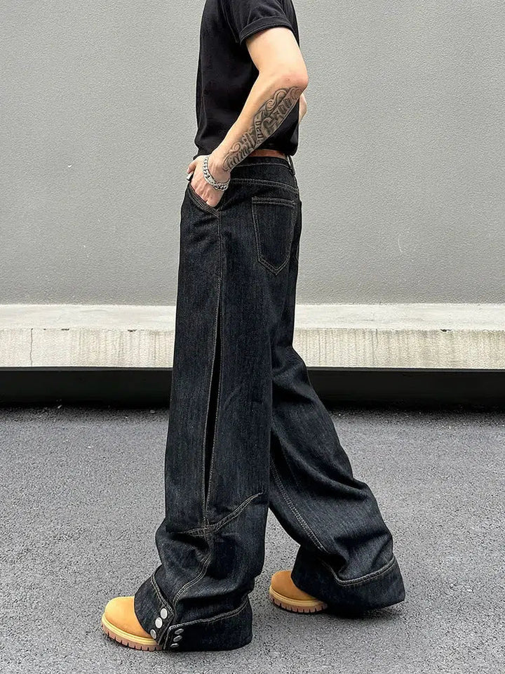 Retro Wide-Leg Denim Cargo Pants