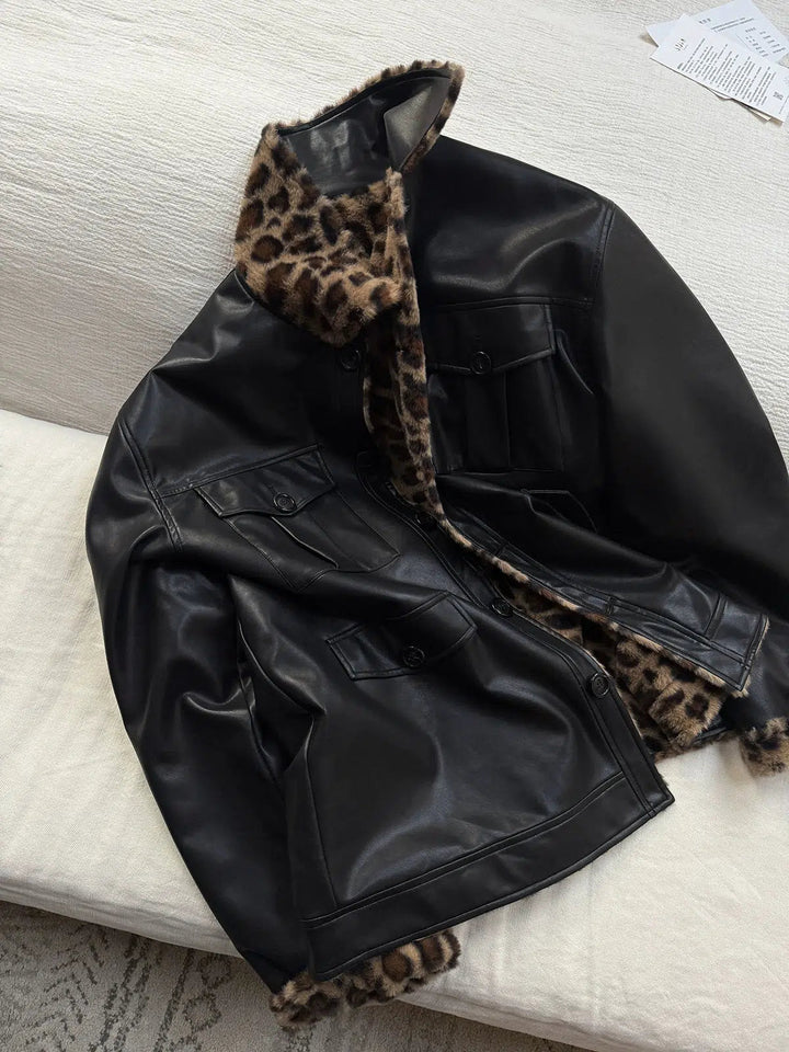 Reversible Leopard Print Leather Jacket