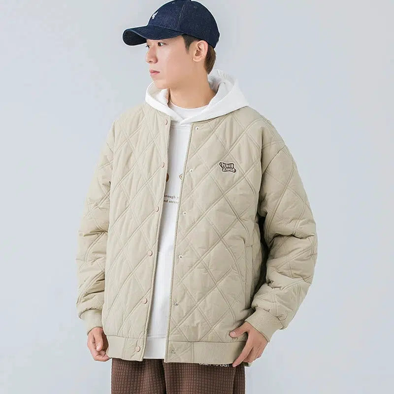 Rhombus Loose Casual Cotton Coat