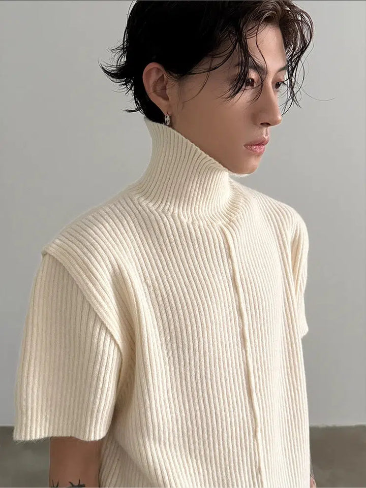 Ribbed High-Neck Knit Sweater