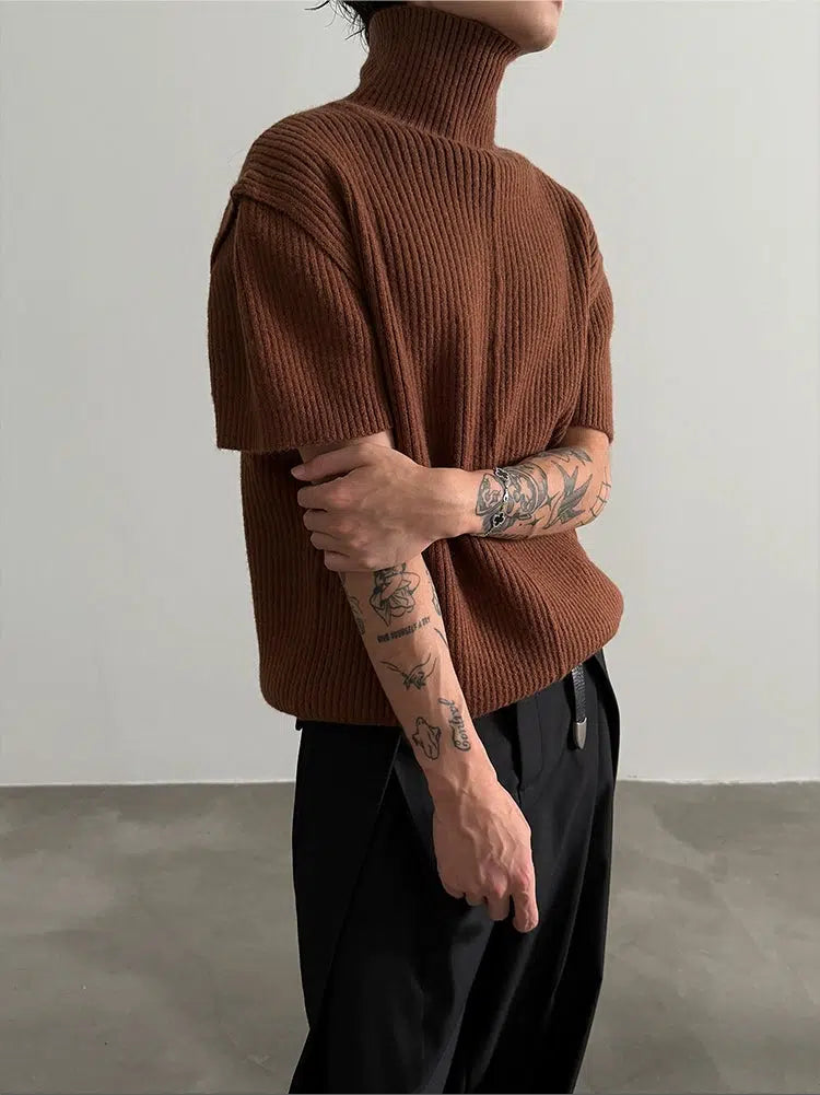 Ribbed High-Neck Knit Sweater