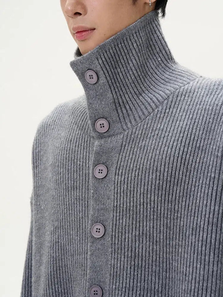 Ribbed Knit Button-Up Sweater