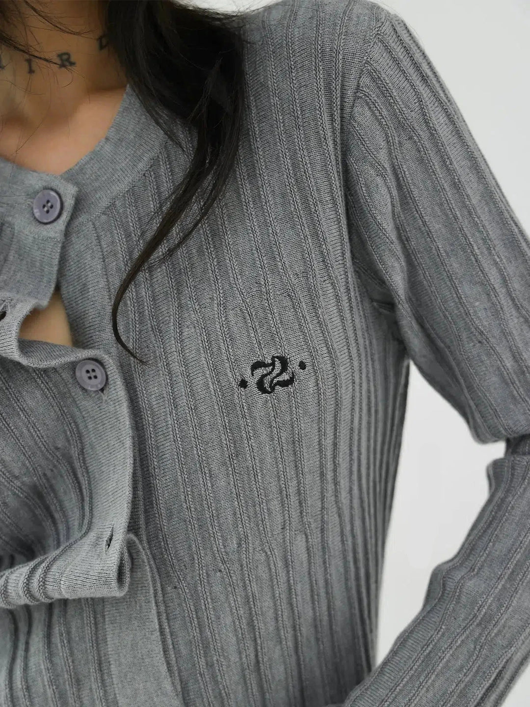 Ribbed Knit Button-Up Sweatshirt