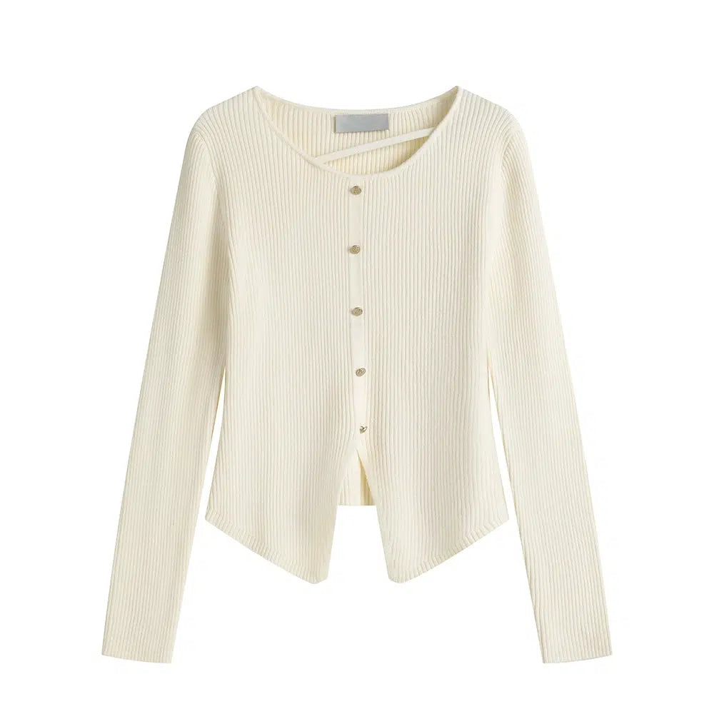 Button Front Ribbed Knit Cardigan