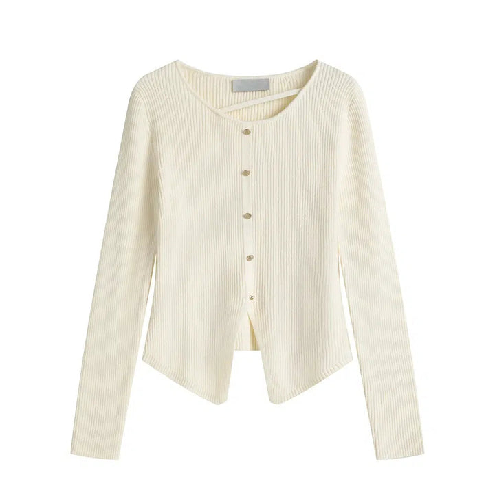 Button Front Ribbed Knit Cardigan