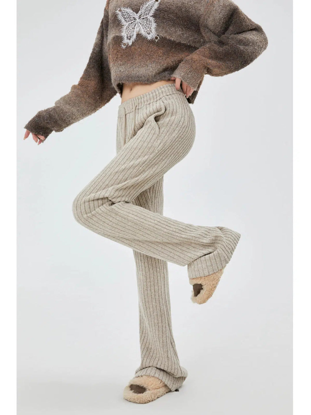 Ribbed Knit Casual Pants