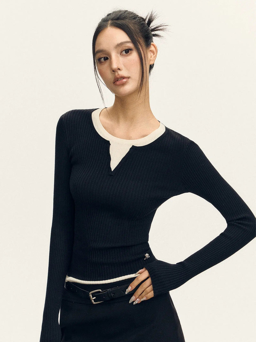 Ribbed Knit Long-Sleeve Top