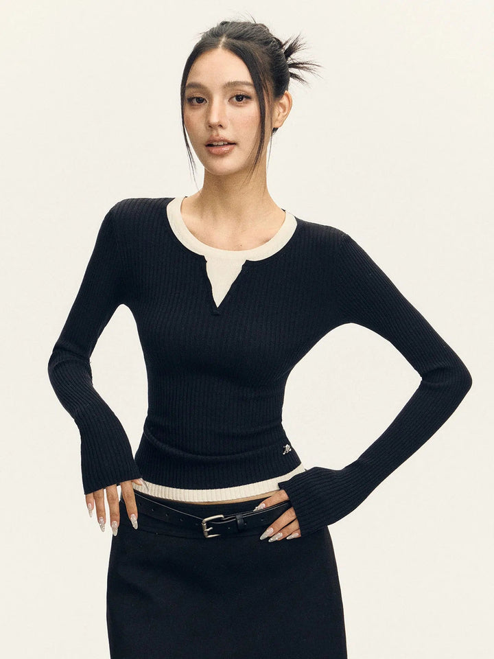 Ribbed Knit Long-Sleeve Top