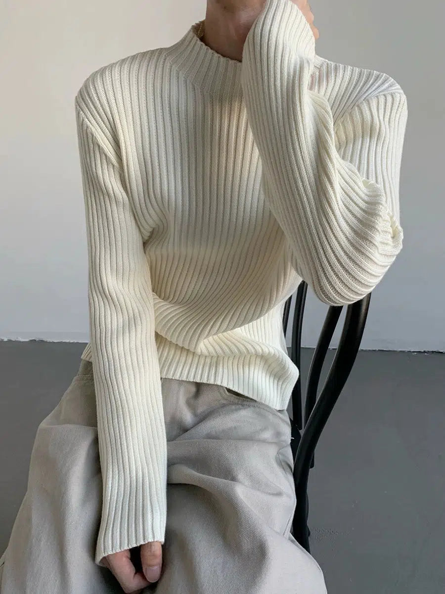 Pleated Ribbed Knit Sweater