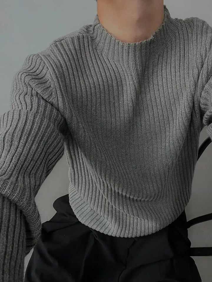 Pleated Ribbed Knit Sweater