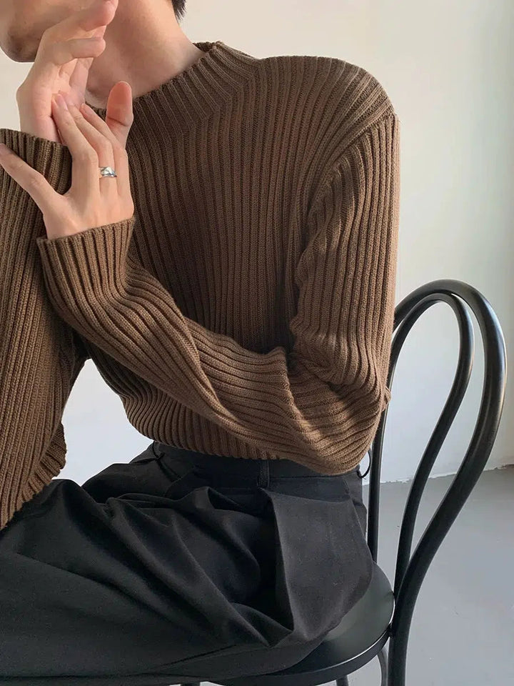 Pleated Ribbed Knit Sweater