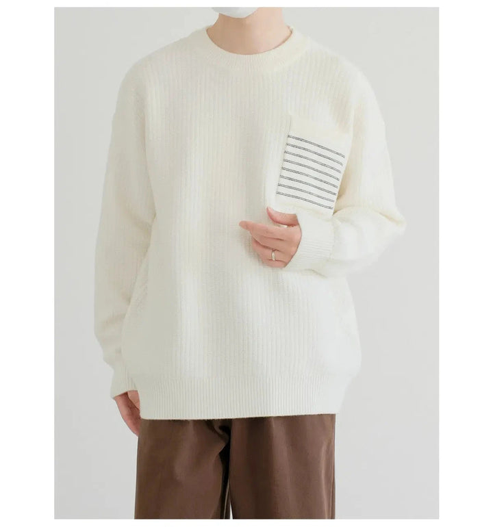 Ribbed Knit Sweater with Pocket