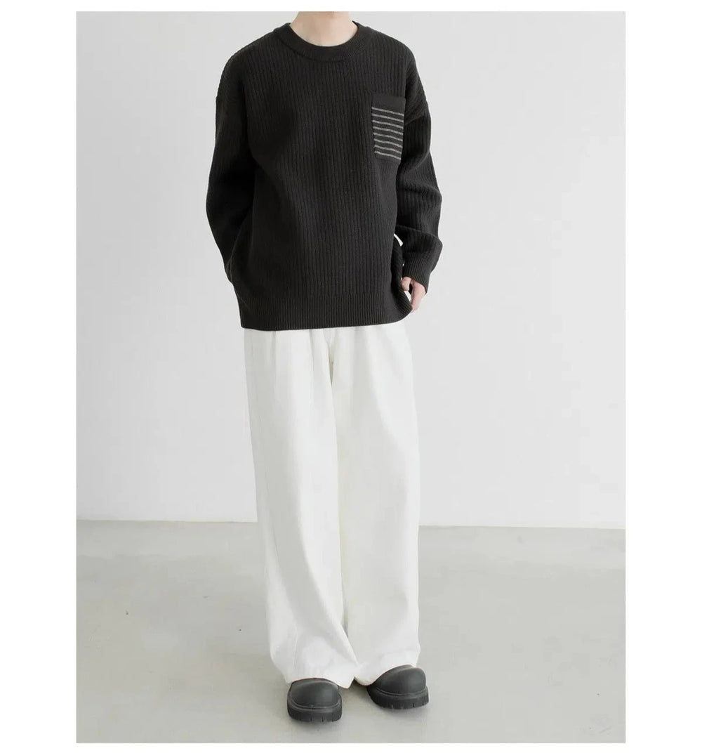 Ribbed Knit Sweater with Pocket